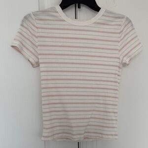 American Eagle Outfitters Pink and White Striped Tee